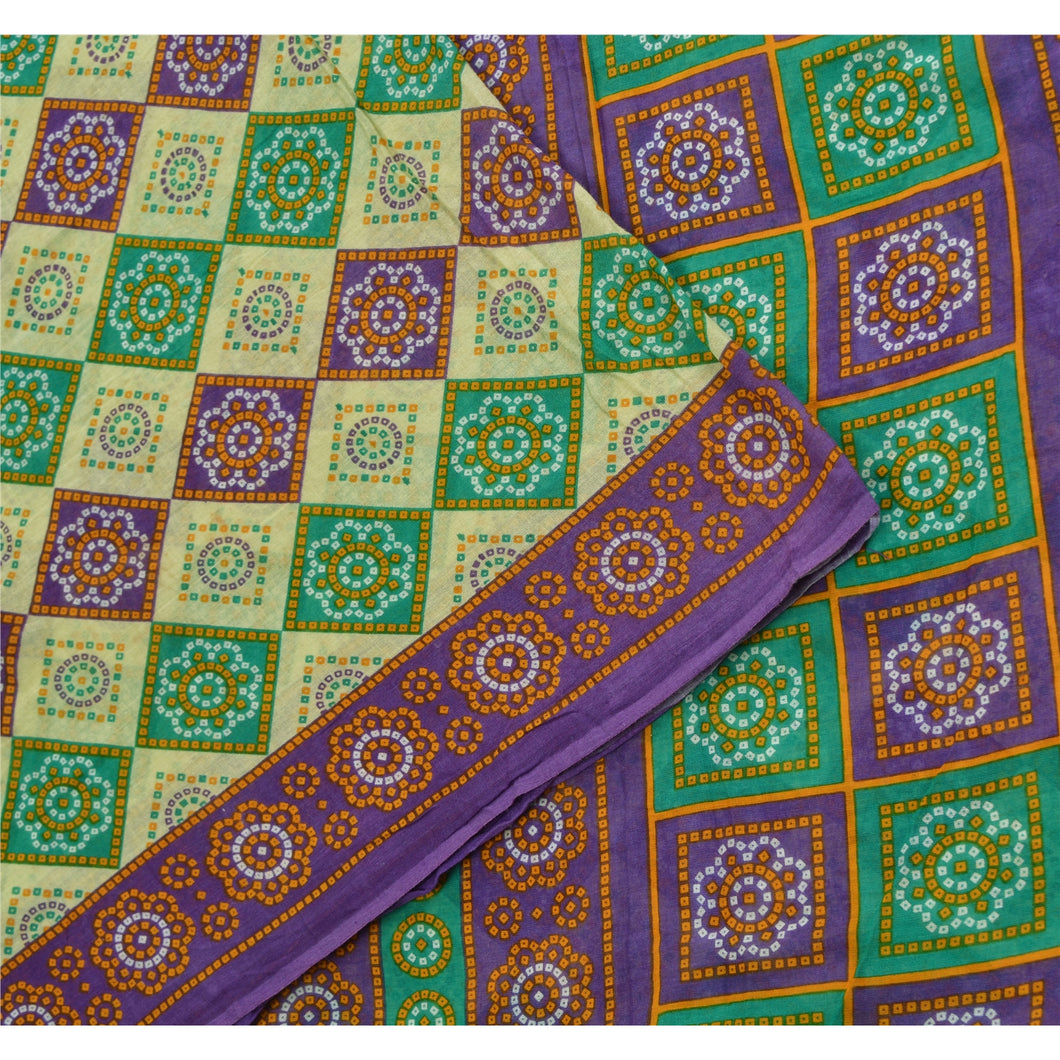 Sanskriti Vintage Sarees Multi Bandhani Pure Cotton Printed Sari Craft Fabric