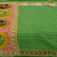 Sanskriti Vintage Sarees Green 100% Pure Cotton Printed Sari 5yd Craft Fabric