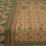 Sanskriti Vintage Sarees Indian Pale-Cream Pure Cotton Printed Sari Craft Fabric