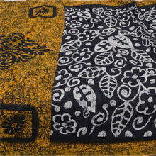 Load image into Gallery viewer, Sanskriti Vintage Sarees Black/Yellow Batik Print Pure Cotton Sari Craft Fabric
