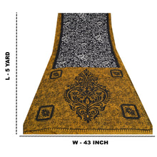 Load image into Gallery viewer, Sanskriti Vintage Sarees Black/Yellow Batik Print Pure Cotton Sari Craft Fabric
