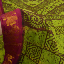 Load image into Gallery viewer, Sanskriti Vintage Sarees Green Batik Print Peacock Woven Pure Cotton Sari Fabric
