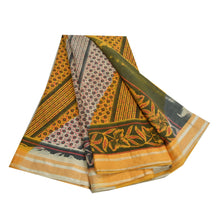 Load image into Gallery viewer, Sanskriti Vintage Sarees Yellow/Ivory Pure Cotton Printed Sari 5yd Craft Fabric
