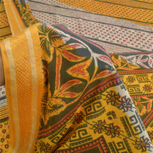 Load image into Gallery viewer, Sanskriti Vintage Sarees Yellow/Ivory Pure Cotton Printed Sari 5yd Craft Fabric
