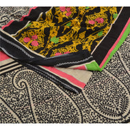 Sanskriti Vintage Sarees Black 100% Pure Cotton Printed Sari Floral Craft Fabric