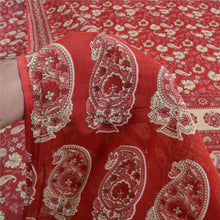 Load image into Gallery viewer, Sanskriti Vintage Sarees Red Kalamkari Printed Pure Cotton Sari 5yd Craft Fabric
