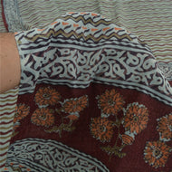 Sanskriti Vintage Sarees Gray Hand Block Print Pure Cotton Sari 5yd Craft Fabric