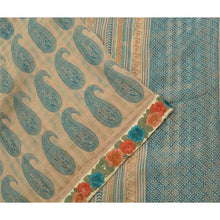 Load image into Gallery viewer, Sanskriti Vintage Sarees Cream Block Printed Pure Cotton Sari 5yd Craft Fabric
