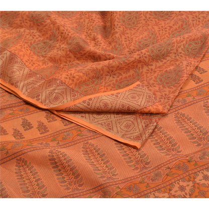 Sanskriti Vintage Sarees Saffon Printed 100% Pure Cotton Sari 5yd Craft Sustainable Fabric