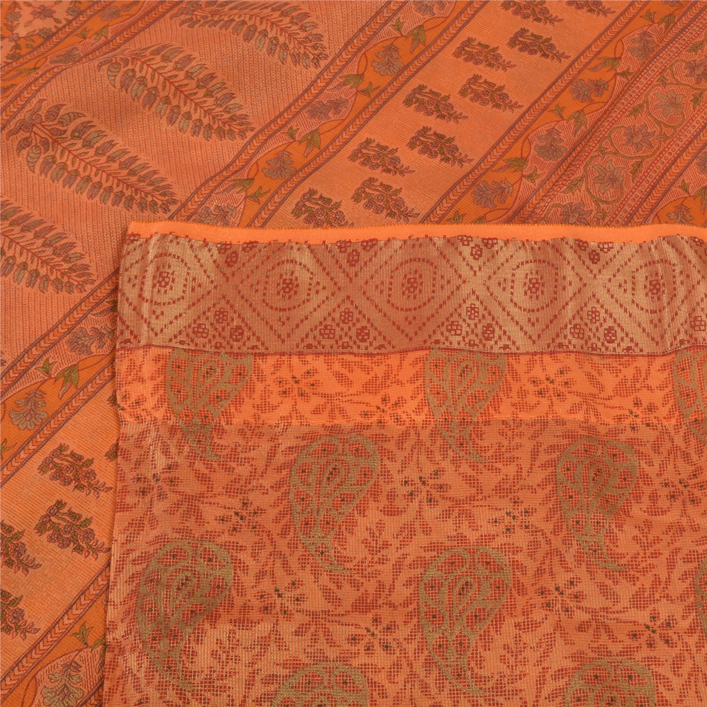 Sanskriti Vintage Sarees Saffon Printed 100% Pure Cotton Sari 5yd Craft Sustainable Fabric