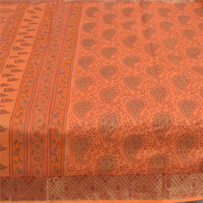 Sanskriti Vintage Sarees Saffon Printed 100% Pure Cotton Sari 5yd Craft Sustainable Fabric