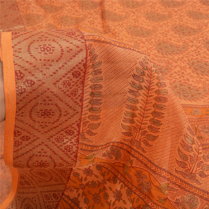 Sanskriti Vintage Sarees Saffon Printed 100% Pure Cotton Sari 5yd Craft Sustainable Fabric