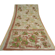 Sanskriti Vintage Sarees Ivory 100% Pure Cotton Printed Sari 5yd Craft Fabric