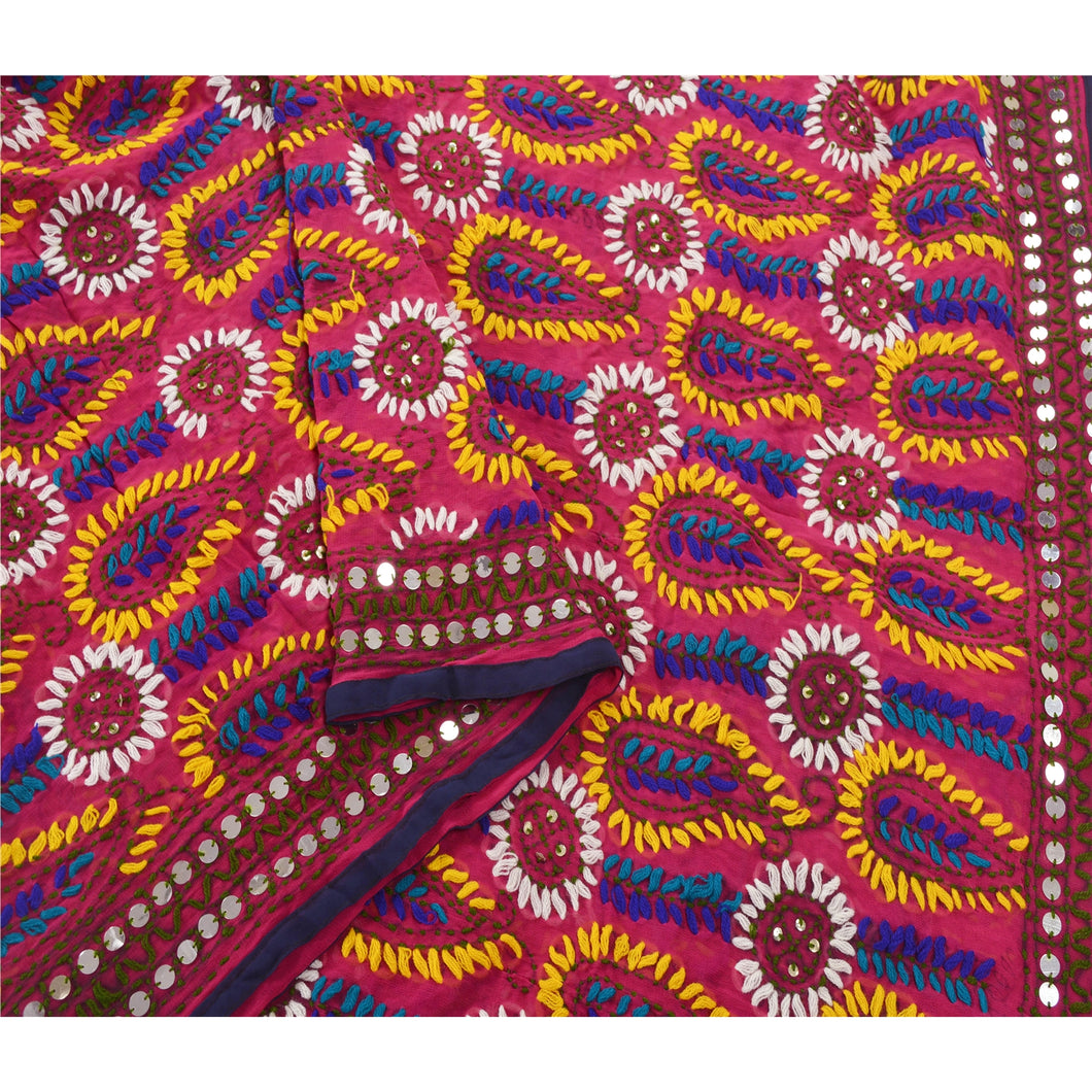 Sanskriti Purple Heavy Dupatta Georgette Hand Embroidered Phulkari OOAK Stole