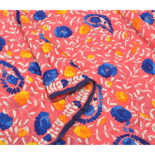 Sanskriti Vintage Peach Heavy Dupatta Georgette Handmade Traditional Phulkari OOAK Stole