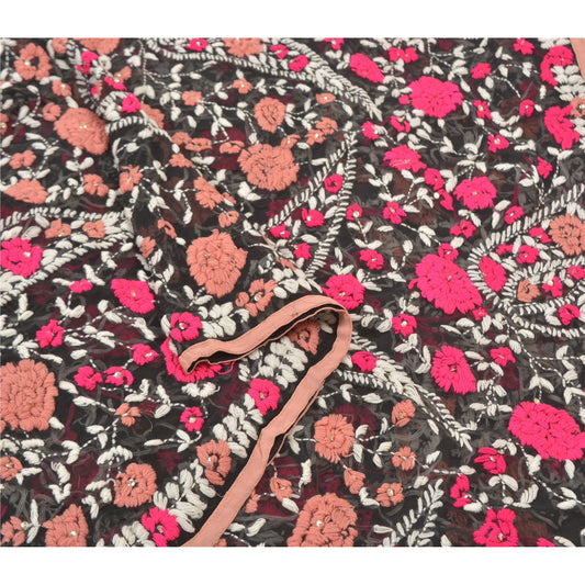 Sanskriti Vintage Black Heavy Dupatta Georgette Handmade Traditional Phulkari OOAK Stole