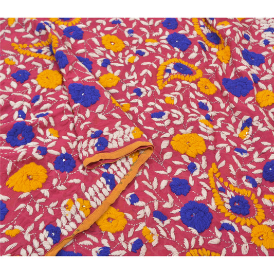 Sanskriti Vintage Pink Heavy Dupatta Georgette Handmade Traditional Phulkari OOAK Stole