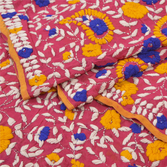 Sanskriti Vintage Pink Heavy Dupatta Georgette Handmade Traditional Phulkari OOAK Stole