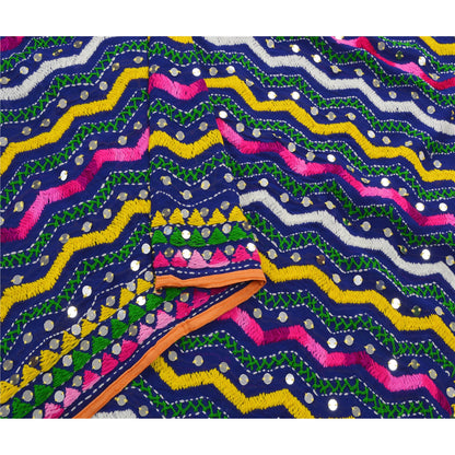 Sanskriti Vintage New Blue Heavy Dupatta Georgette OOAK Hand Embroidered Phulkari Stole