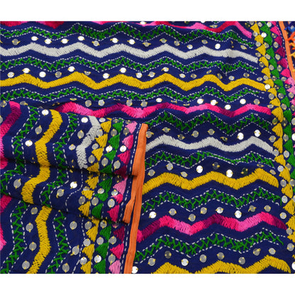 Sanskriti Vintage New Blue Heavy Dupatta Georgette OOAK Hand Embroidered Phulkari Stole