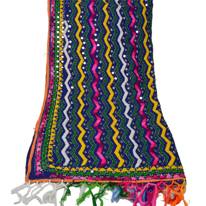 Sanskriti Vintage New Blue Heavy Dupatta Georgette OOAK Hand Embroidered Phulkari Stole