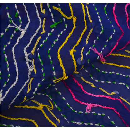 Sanskriti Vintage New Blue Heavy Dupatta Georgette OOAK Hand Embroidered Phulkari Stole