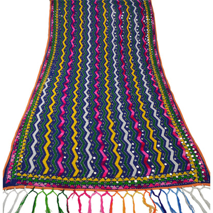 Sanskriti Vintage New Blue Heavy Dupatta Georgette OOAK Hand Embroidered Phulkari Stole