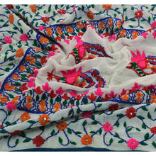 Load image into Gallery viewer, Sanskriti New White Heavy Dupatta OOAK Georgette Hand Embroidered Phulkari Stole
