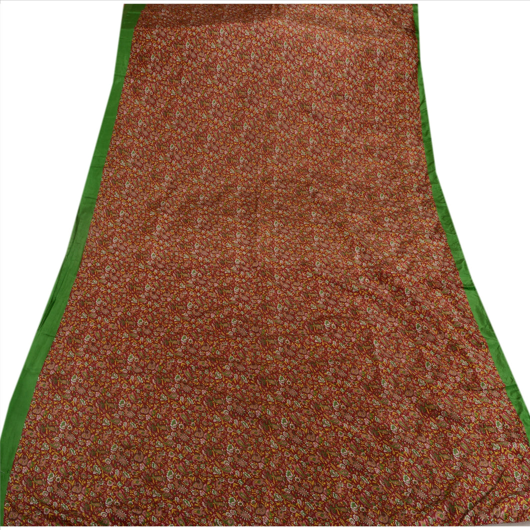 Vintage Indian Art Silk Cultural Saree Maroon Printed Sari Craft 5 Yard Fabric