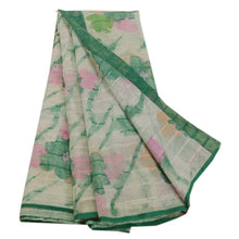 Load image into Gallery viewer, Sanskriti Vintage Indian Floral Painted Saree Art Silk Craft Fabric White Decor 5 Yd Sari
