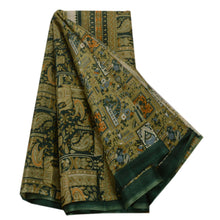 Load image into Gallery viewer, Sanskriti Vintage Indian Elephant Printed Saree Art Silk Craft Fabric Green 5 Yard Sari
