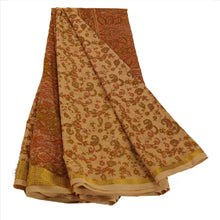 Load image into Gallery viewer, Sanskriti Vintage Indian Art Silk Saree Cream Printed Sari Craft Zari Border 5 Yard Fabric
