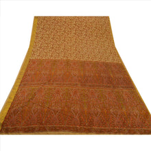 Load image into Gallery viewer, Sanskriti Vintage Indian Art Silk Saree Cream Printed Sari Craft Zari Border 5 Yard Fabric
