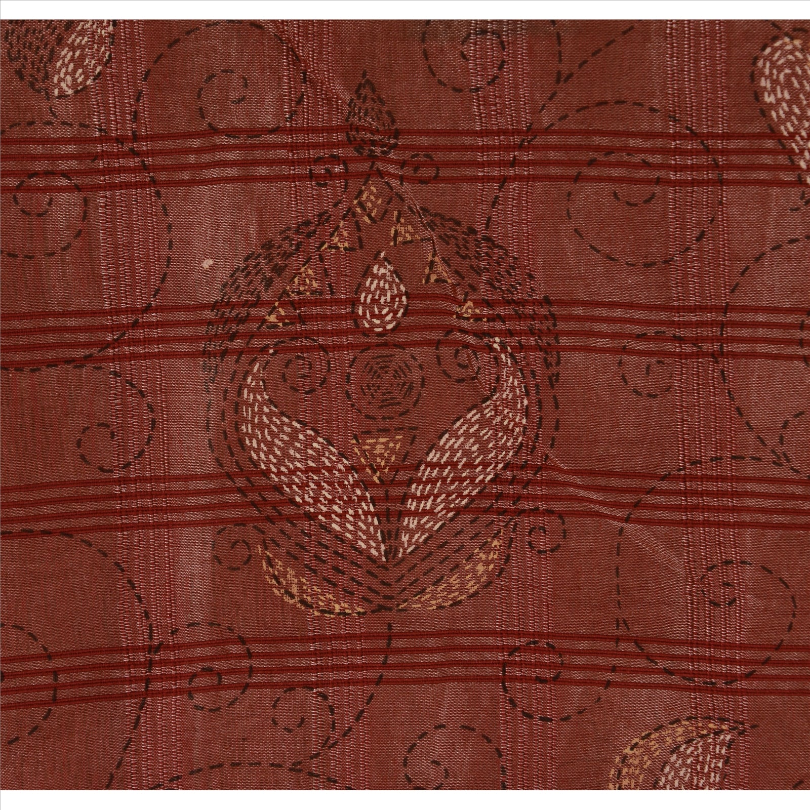 Sanskriti Vintage Saree Pink & Saffron Art Silk 5.5 Yard Saree Kantha Pattern Mirror Work Fabric Paisley Paint For Crafting, Upcycling