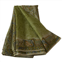 Load image into Gallery viewer, Vintage Indian Floral Printed Saree Silk Blend Craft Fabric Green Decor Sari
