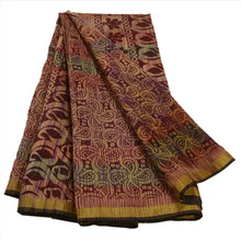 Load image into Gallery viewer, Vintage Indian Paisley Printed Saree Art Silk Craft Fabric Brown Decor Sari
