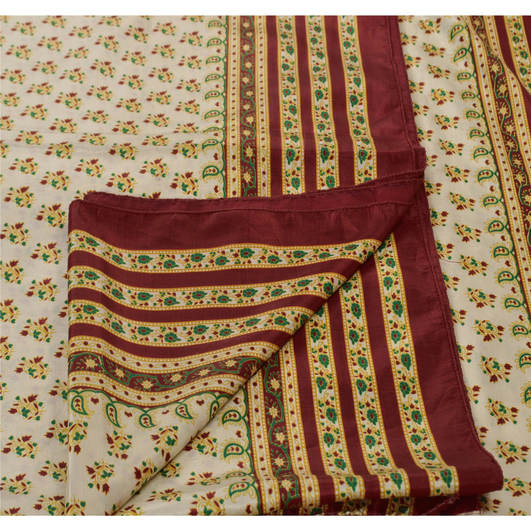 Sanskriti Vintage Art Silk Saree White Floral Printed Sari Craft 5 Yard Fabric