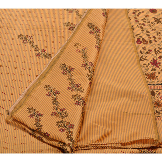 Sanskriti Vintage Art Silk Saree Cream Printed Sari Craft 5 Yard Decor Sustainable Fabric