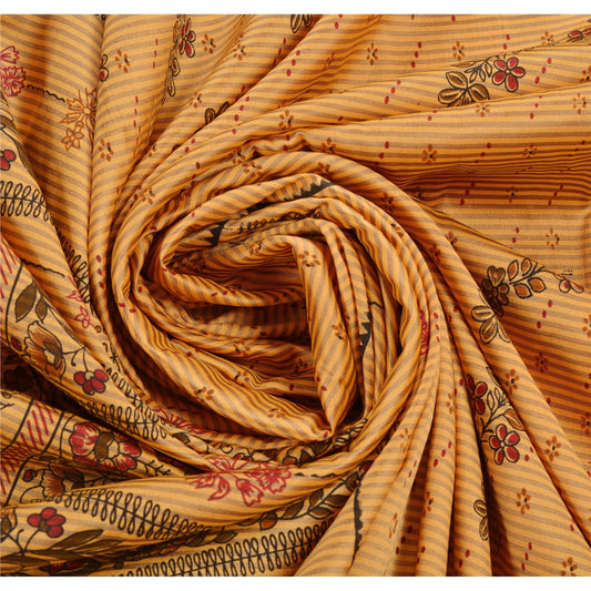 Sanskriti Vintage Art Silk Saree Cream Printed Sari Craft 5 Yard Decor Sustainable Fabric