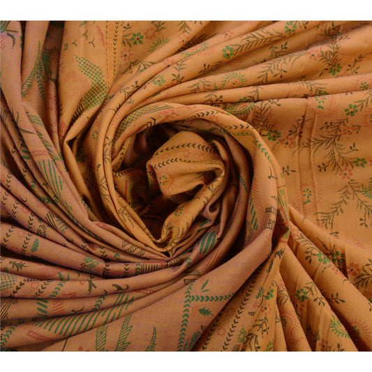 Sanskriti Vintage Printed Saree Art Silk Craft Yellow Sustainable Fabric Zari Border Ethnic Sari