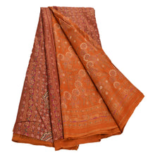 Load image into Gallery viewer, Sanskriti Vintage 100% Pure Cotton Saree Orange Painted Sari Craft 5 Yard Fabric
