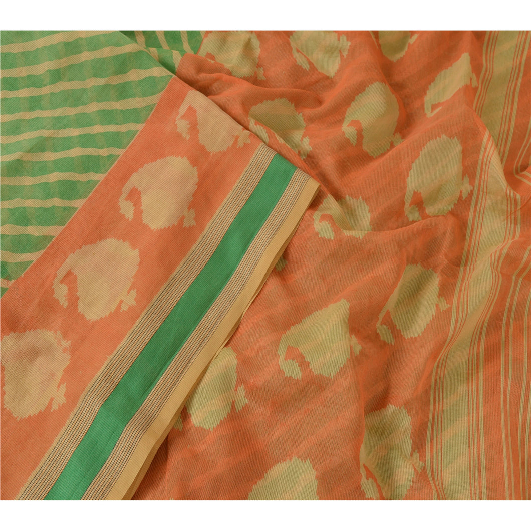 Sanskriti Vintage 100% Pure Silk Leheria Saree Green Printed Sari Craft Fabric