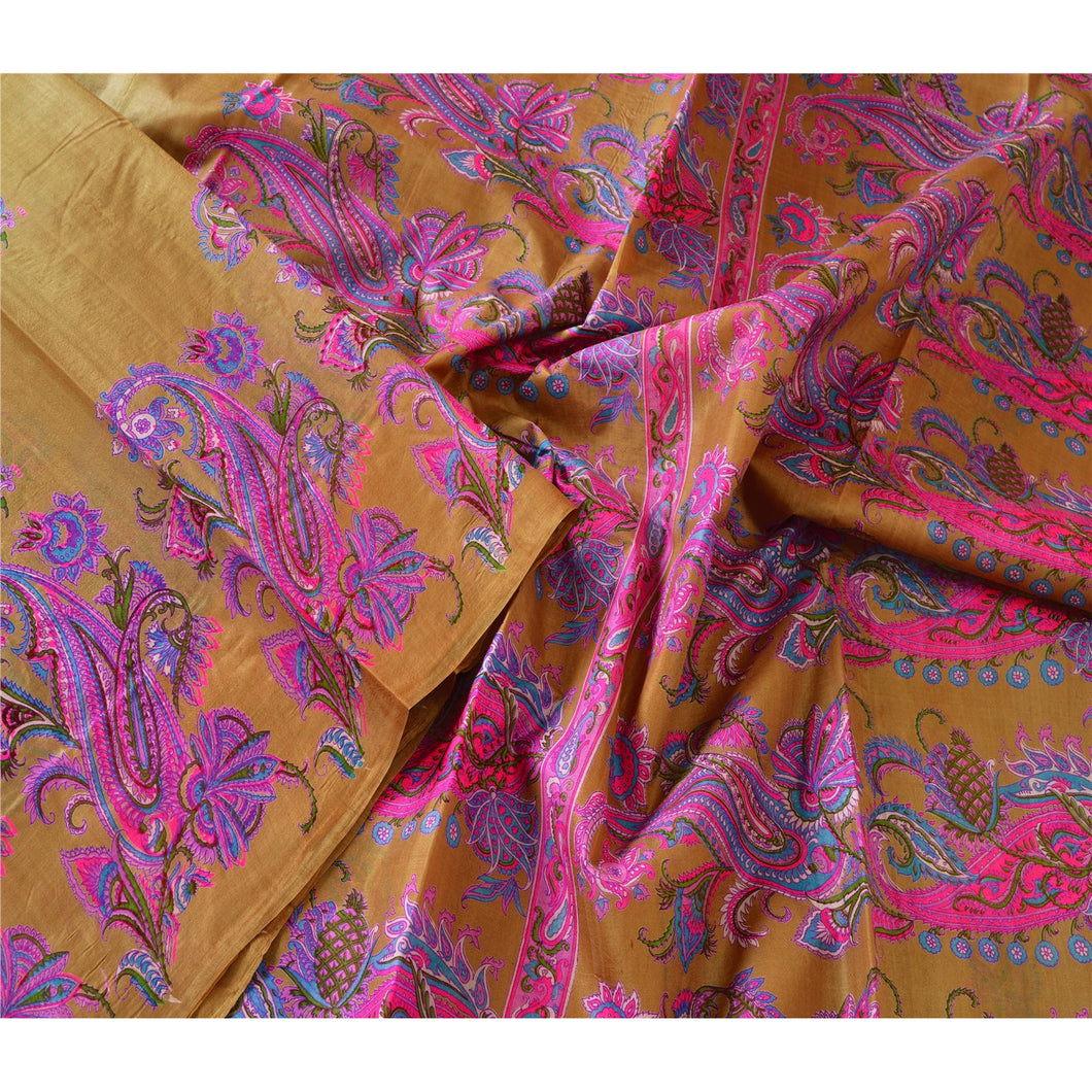Sanskriti Vintage Silk Blend Saree Brown Paisley Printed Sari Craft Soft Fabric