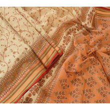 Load image into Gallery viewer, Sanskriti Vintage Cotton Saree Cream Floral Printed Sari Craft 5 Yard Fabric
