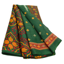 Load image into Gallery viewer, Sanskriti Vintage Art Silk Saree Green Printed Sari Craft Decor 5 Yard Fabric
