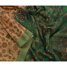 Load image into Gallery viewer, Sanskriti Vintage Art Silk Saree Brown Floral Painted Sari Craft 5 Yard Fabric
