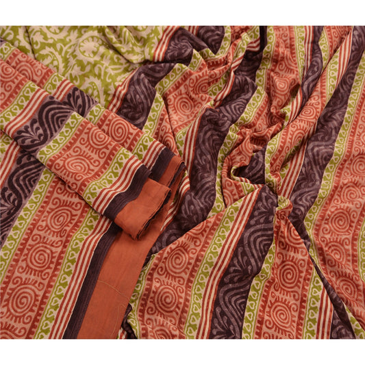 Sanskriti Vintage Art Silk Sari Grøn Blomsterprintet Sari Håndværk 5 Yard Bæredygtigt Stof