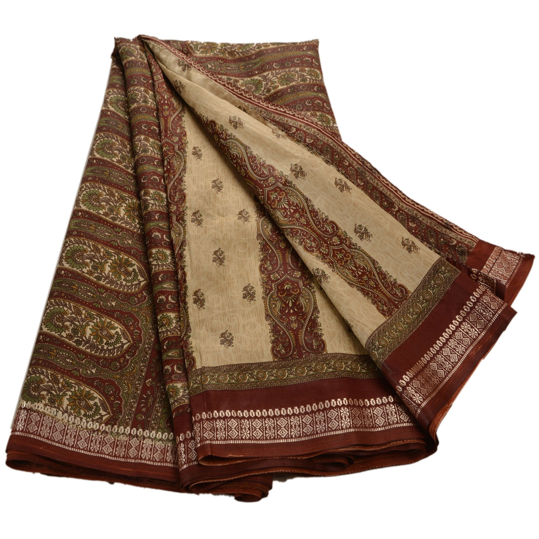 Sanskriti Vintage Indian Art Silk Saree Printed Dark Red Sari Craft Fabric