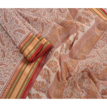 Load image into Gallery viewer, Sanskriti Vintage Indian Cotton Saree Cream Printed Sari Craft 5 Yard Fabric
