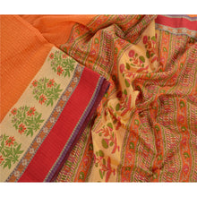 Load image into Gallery viewer, Sanskriti Vintage Indian Cotton Saree Orange Printed Sari Craft 5 Yard Fabric
